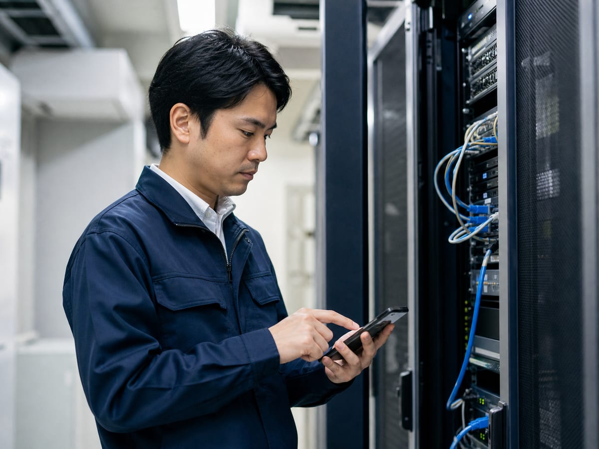 現場でモバイル画面を確認する様子